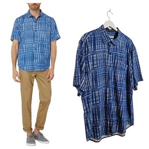 Tommy Bahama Silk Camp Shirt Blue Daybreak Batik Mens Size XL Tall Resortwear